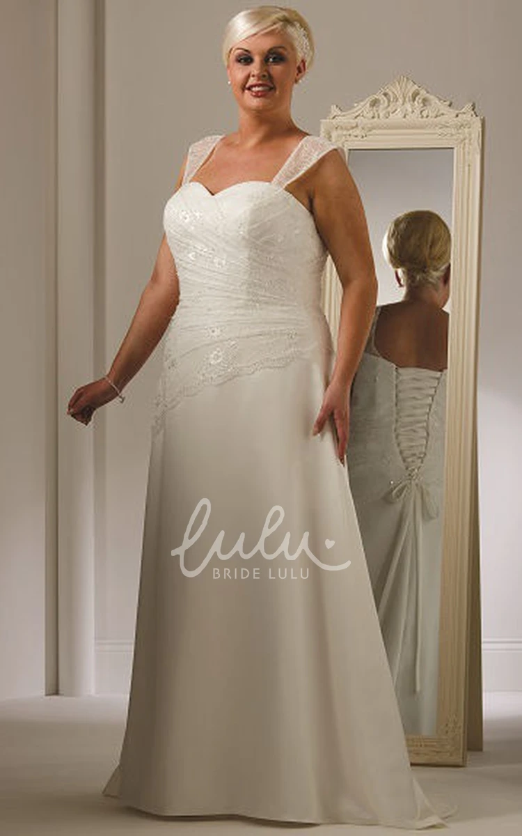 Cap Sleeve Lace-Up Taffeta Wedding Dress with Lace Top