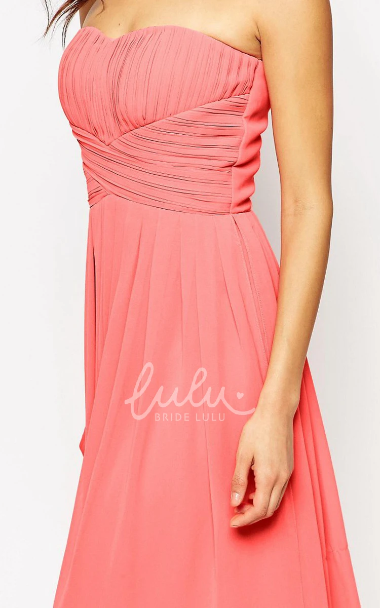 Strapless Sheath Ankle-Length Chiffon Bridesmaid Dress with Pleats and Zipper