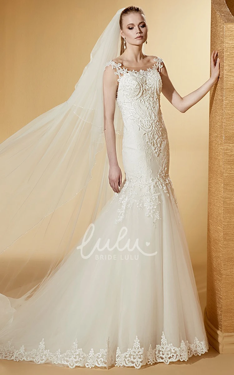 Mermaid Lace Wedding Dress with Scooped Neck and Brush Train Elegant and Beautiful