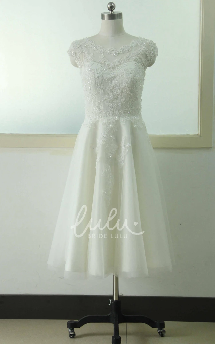 Knee-Length Chiffon Tulle Lace Bridesmaid Dress with Beading and Flower A-Line