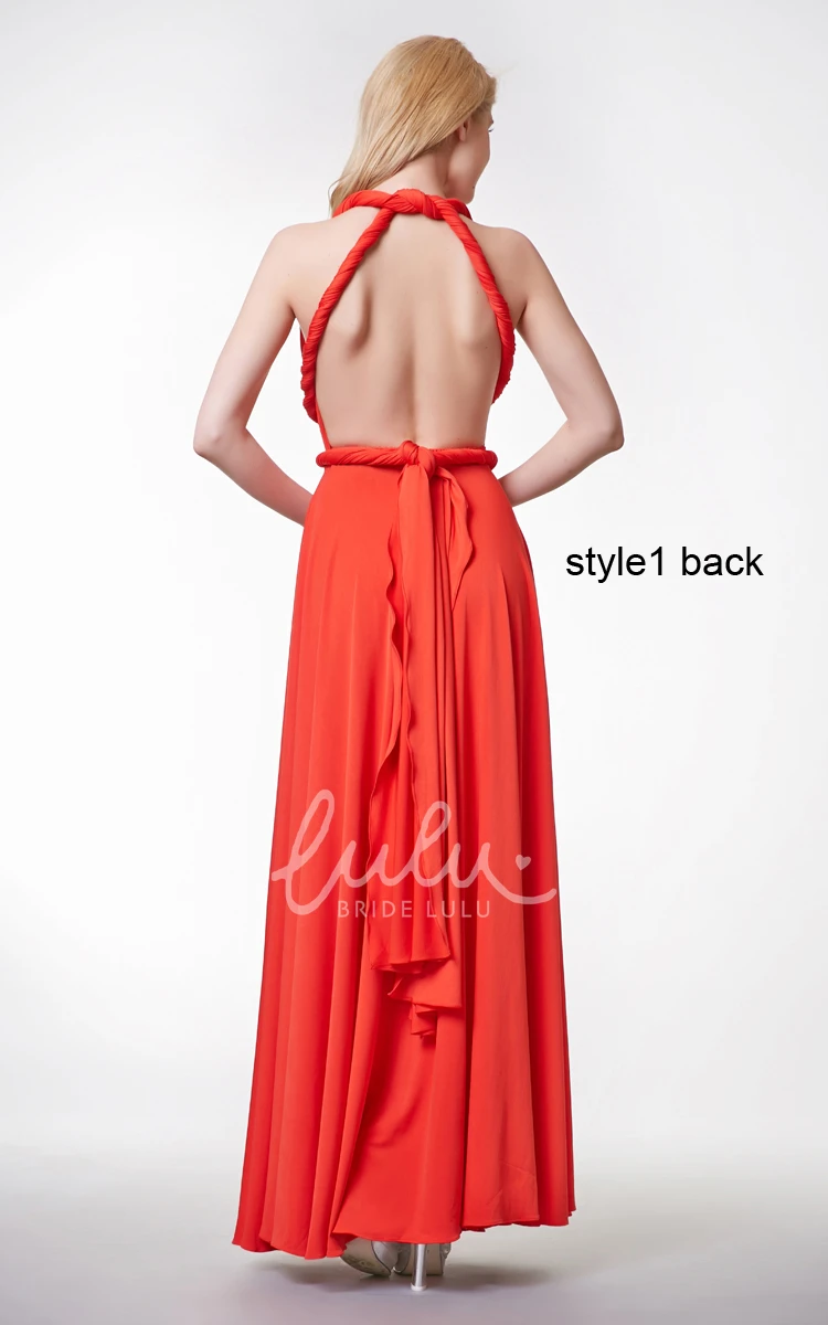 A-line Jersey Gown with Halter Neck & Pleated Convertible Sleeves Modern & Versatile