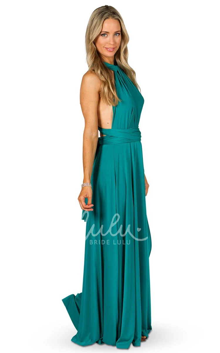 Ruched Halter Convertible Bridesmaid Dress with Straps Maxi Length