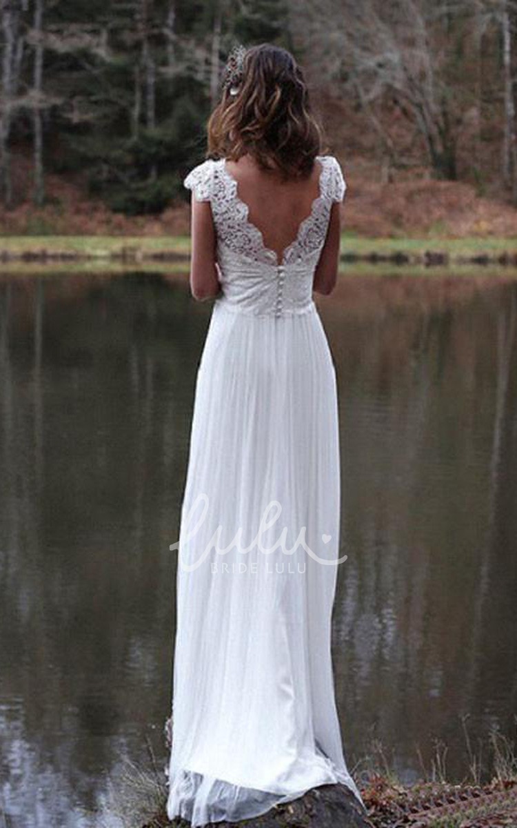 Ethereal Lace Cap Sleeve Sheath Wedding Dress with Chiffon BrideLuLu