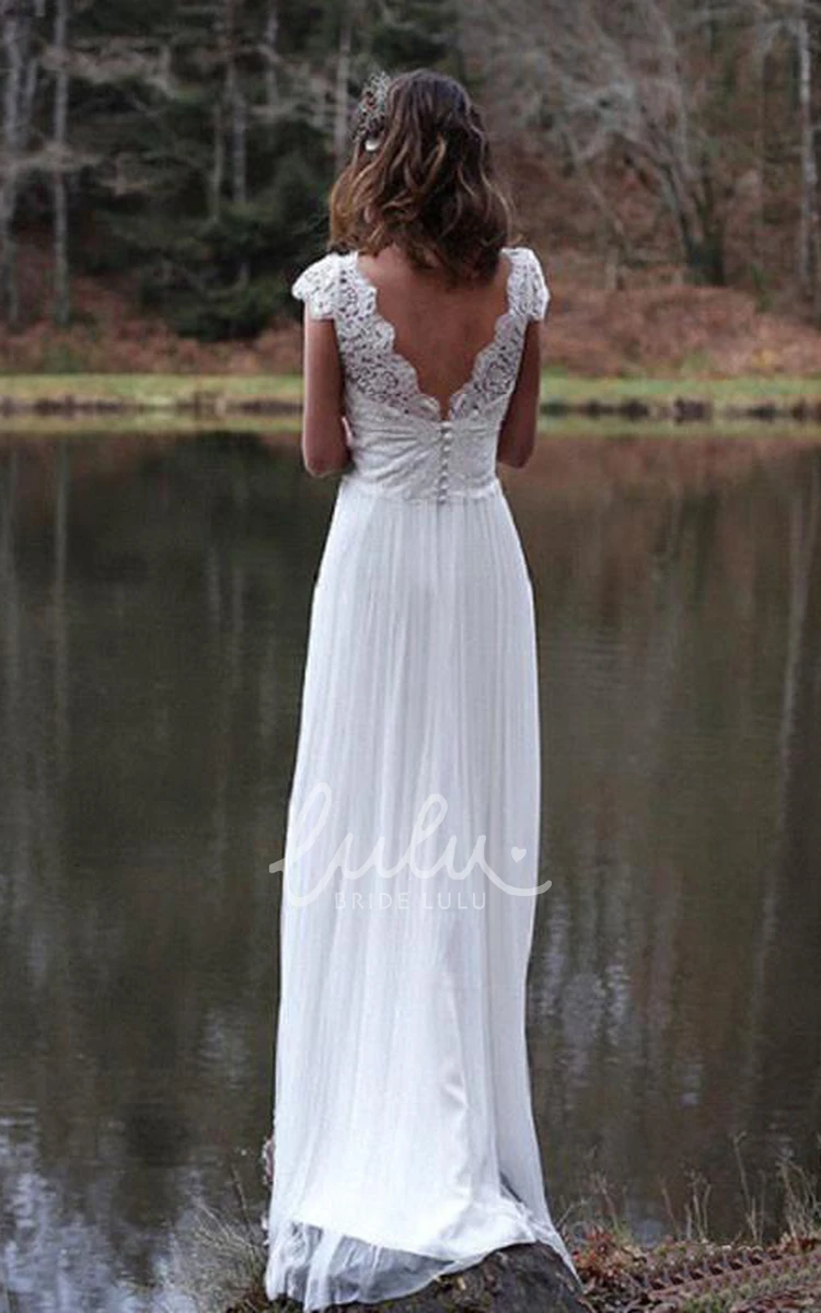 Ethereal Lace Cap Sleeve Sheath Wedding Dress with Chiffon