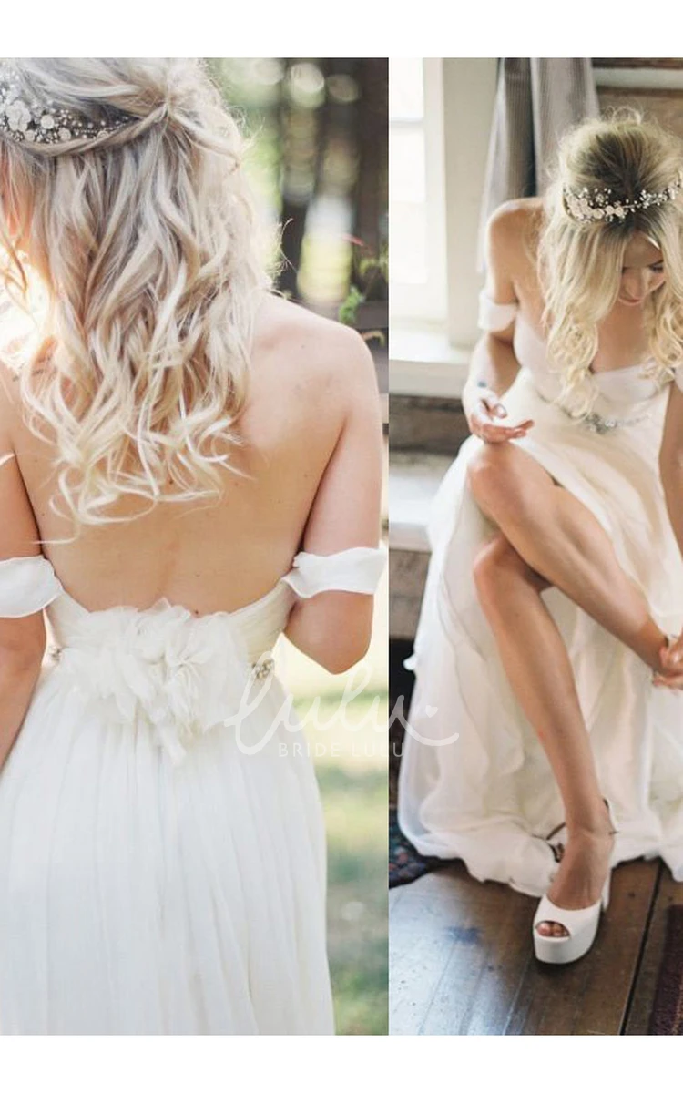 Off-the-shoulder Chiffon A-line Wedding Dress with Open Back