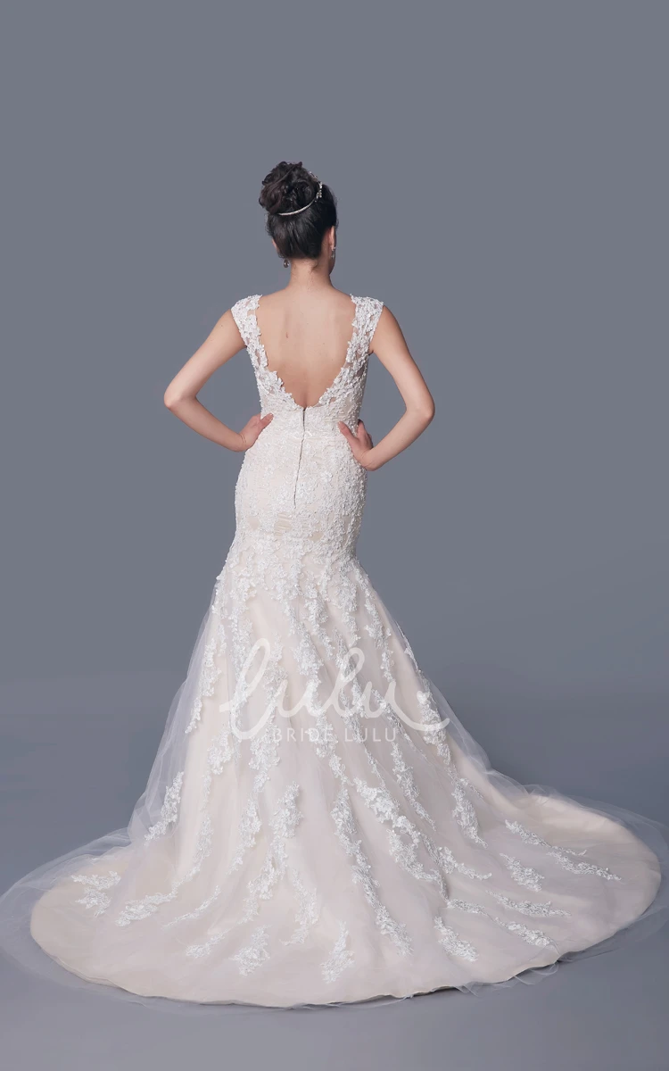 Mermaid Lace Wedding Dress with High Neck and Deep V Back