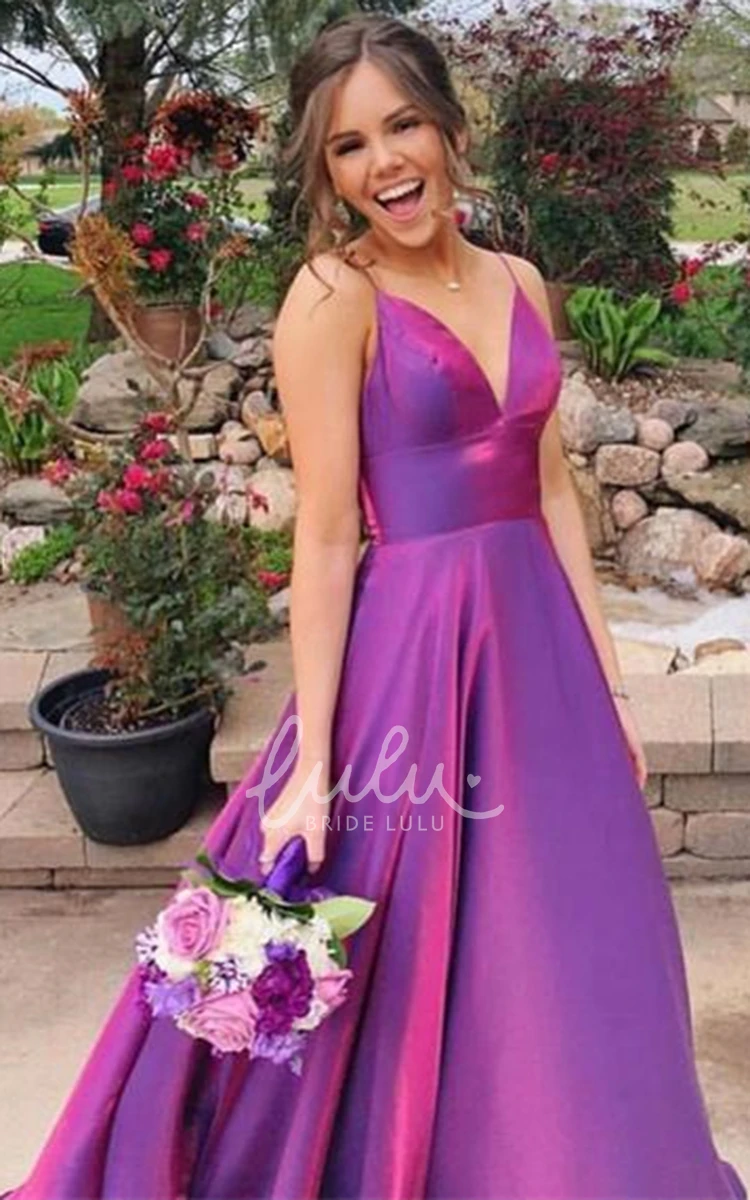 A Line Satin Prom Dress with Spaghetti Straps Beautiful and Flowy