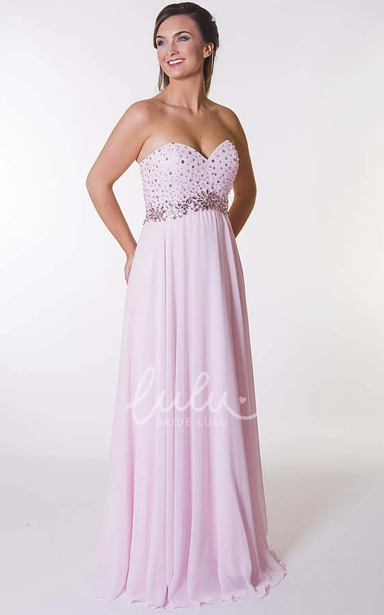 A-Line Beaded Chiffon Prom Dress with Sweetheart Neckline and Pleats Long Sleeveless 2025