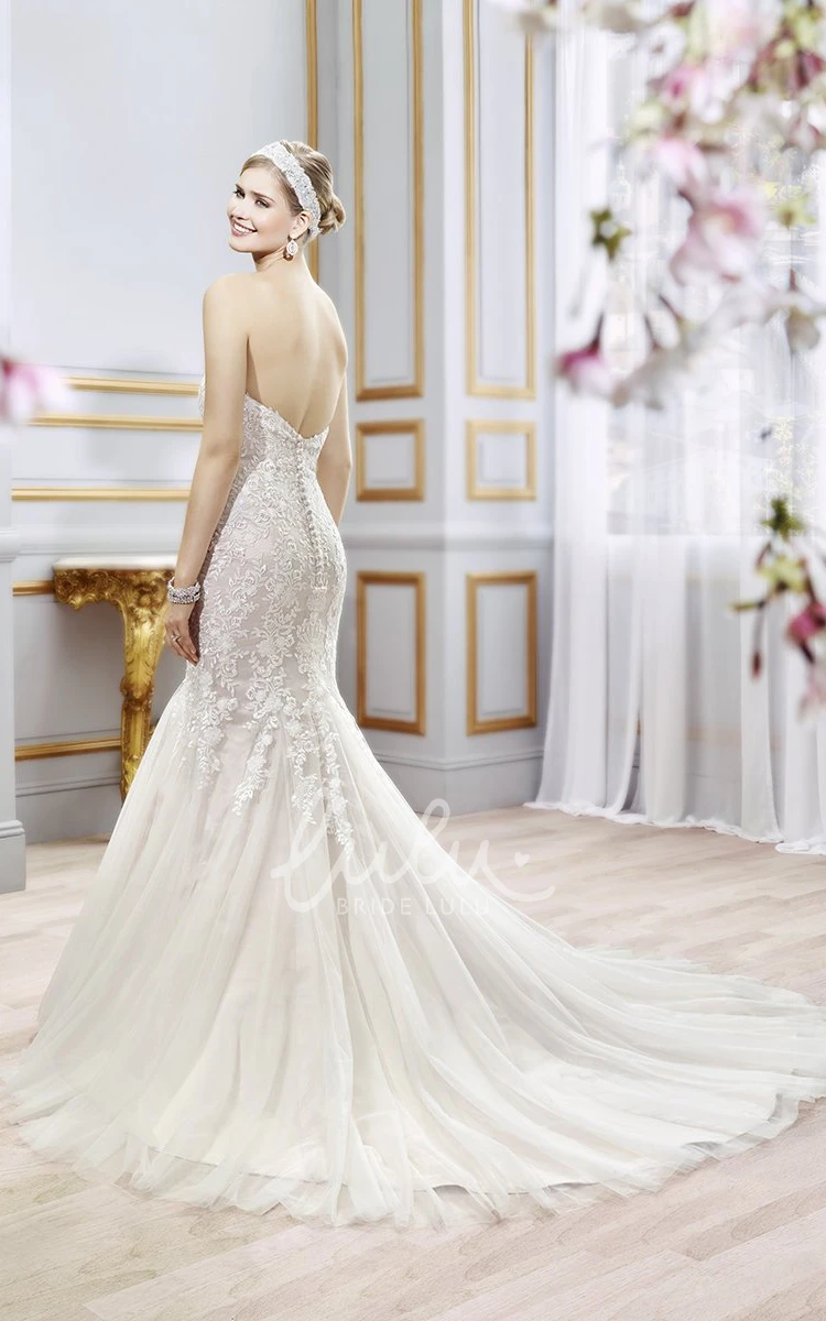 Beaded Sweetheart Trumpet Tulle Wedding Dress with V Back Elegant Bridal Gown