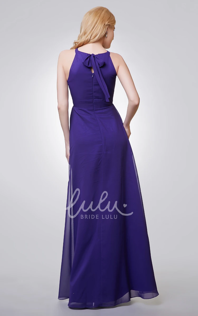 Long Halter Chiffon Dress with Key-hole Elegant Bridesmaid Dress 2024