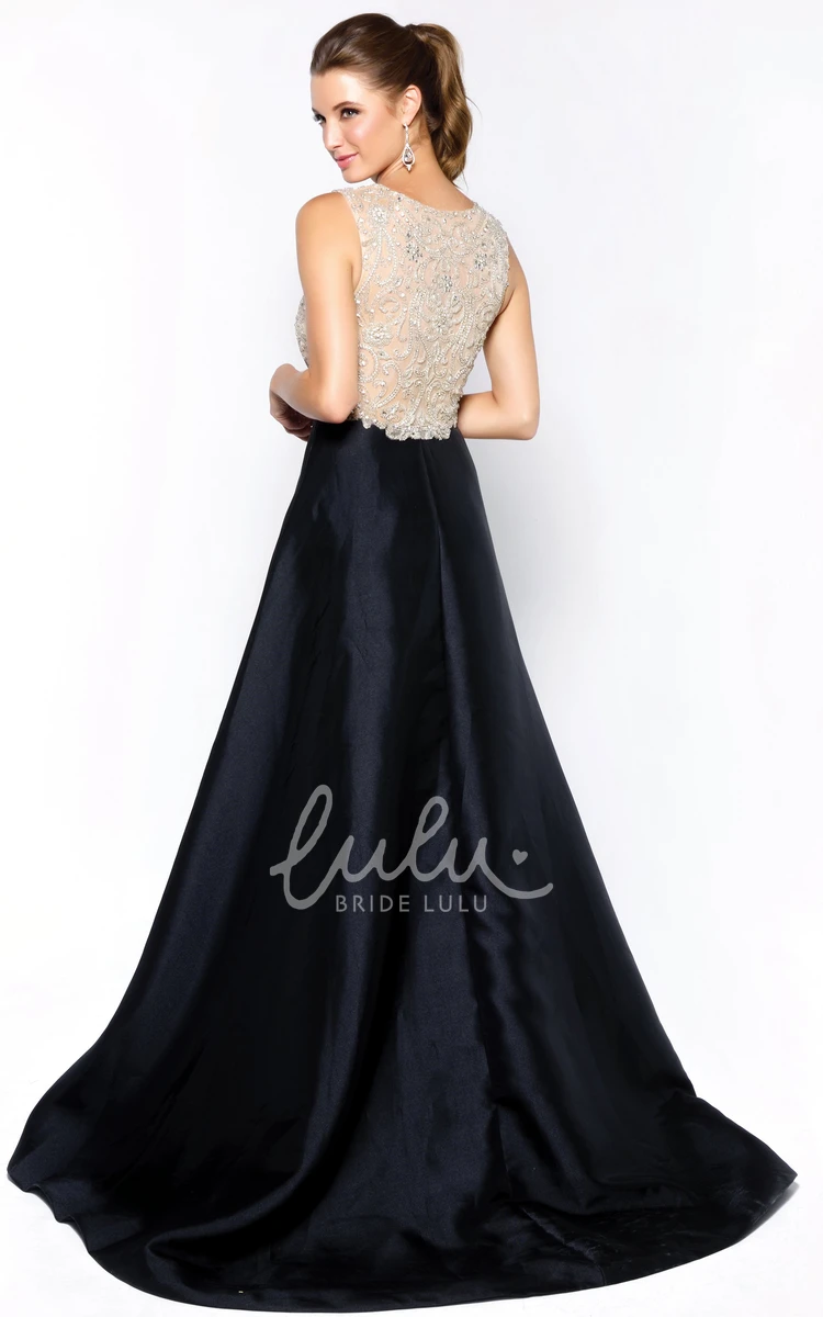 Satin Court Train A-Line Formal Dress with Beading Simple and Elegant