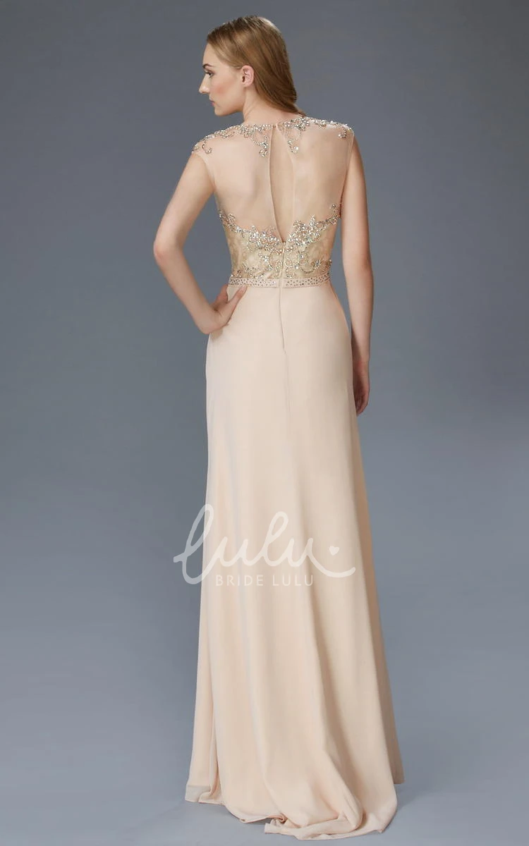 Chiffon Cap-Sleeve Sheath Dress with Beading and Lace Unique Prom Dress