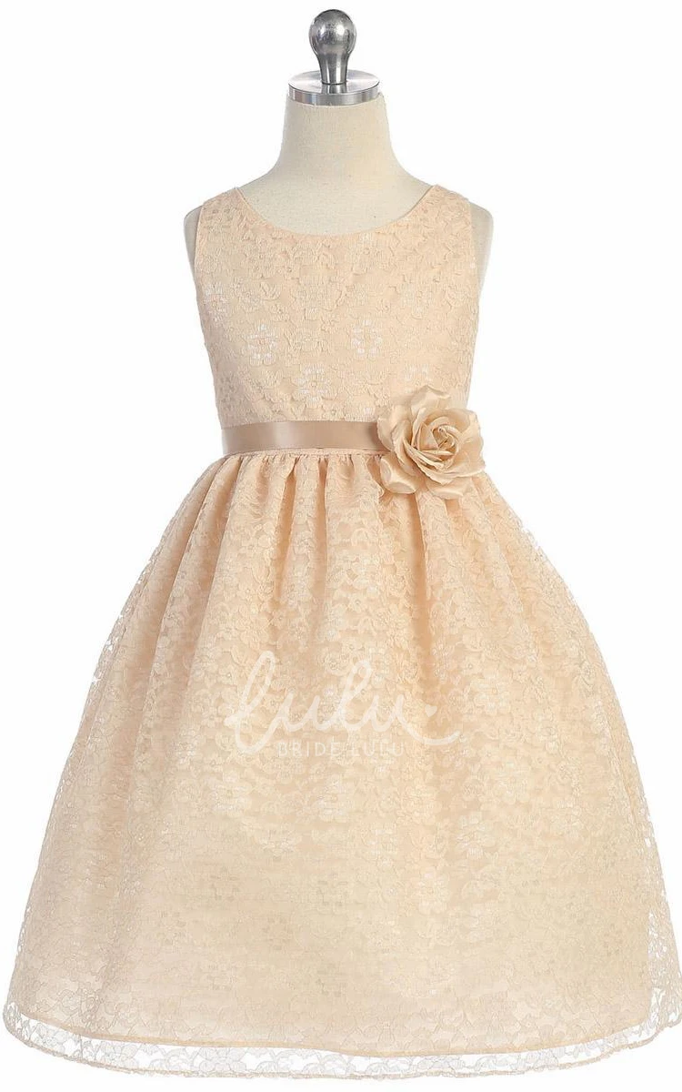 Floral Tiered Lace Flower Girl Dress Tea-Length