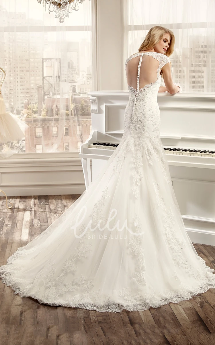 Sweetheart Cap-Sleeve Court Train Wedding Dress with Keyhole Back