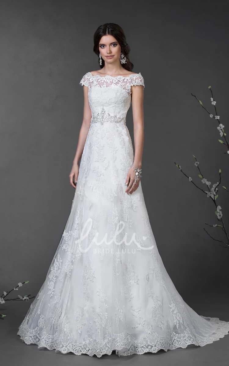 Floor-Length Off-Shoulder Lace Applique A-Line Wedding Dress