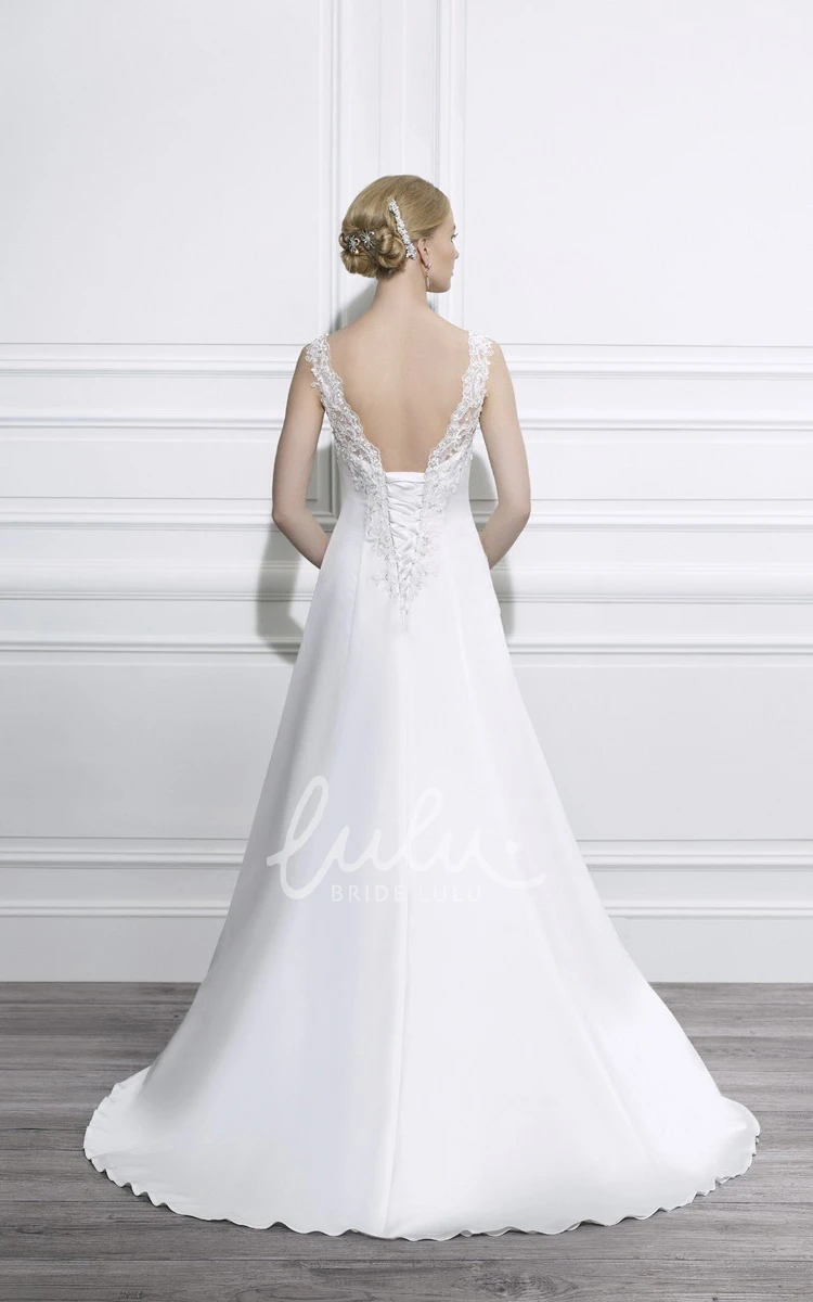 Satin A-Line Wedding Dress with Side-Draped V-Neck and Sweep Train Timeless Bridal Gown