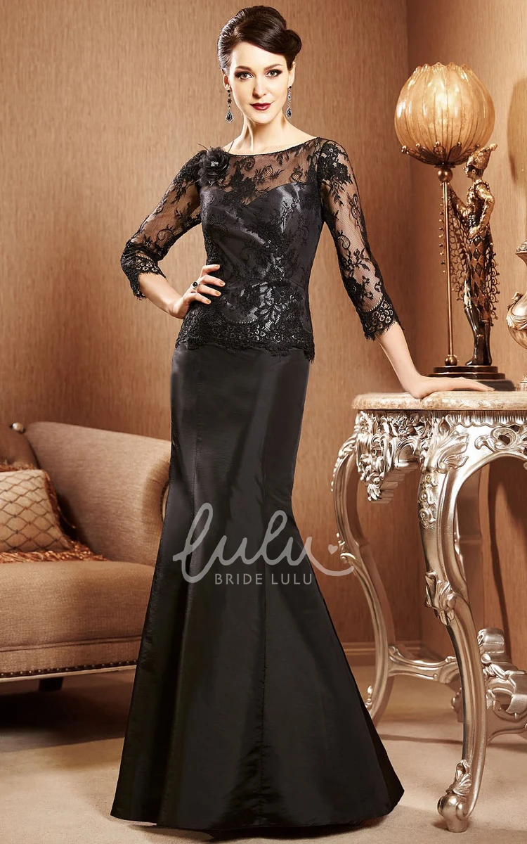 Mermaid Gown with Illusion Lace Bodice 3-4 Sleeved