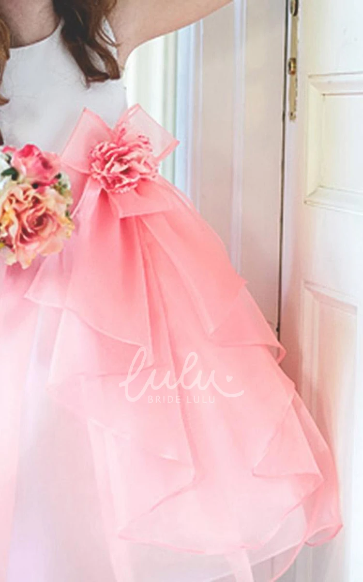 Organza & Satin Split-Front Tea-Length Flower Girl Dress with Bow Chic Dress for Girls