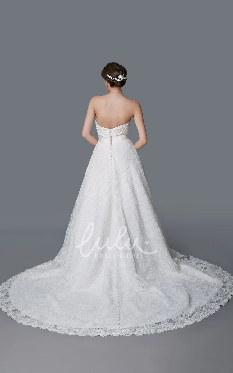 Satin and Lace A Line Wedding Dress With Belt Sweetheart & Modern