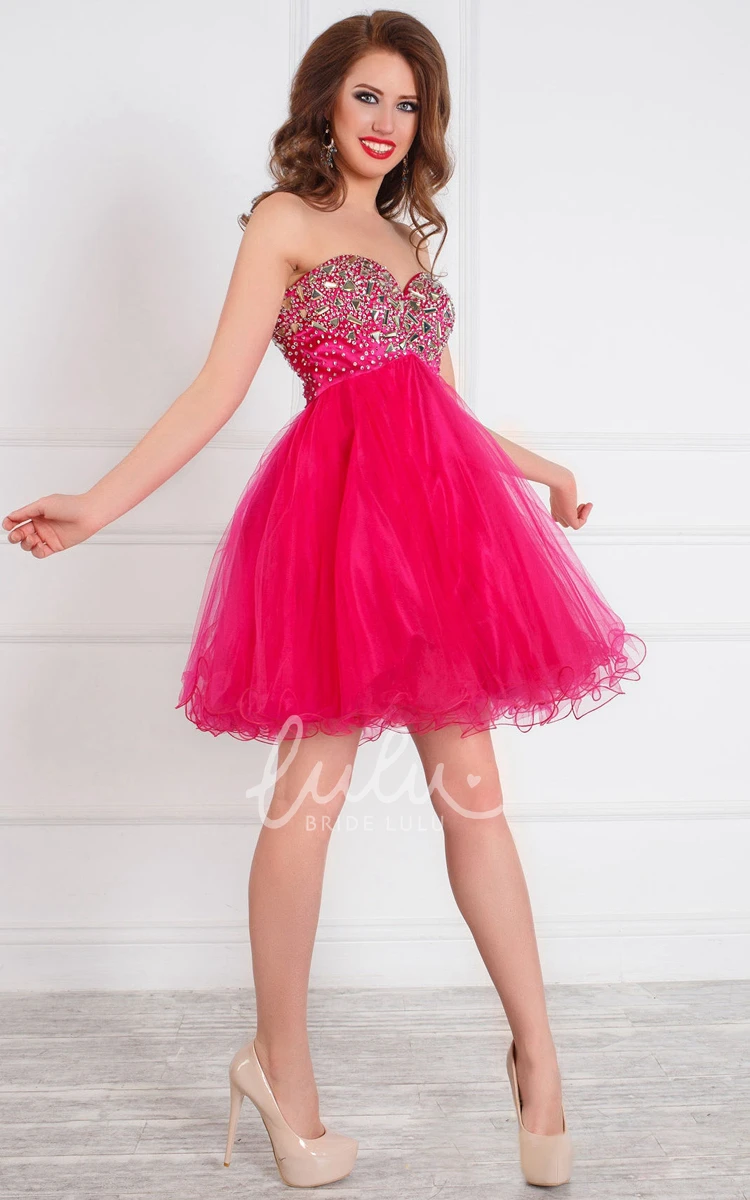 Sweetheart Tulle Ruffled A-Line Mini Dress with Beading and Zipper