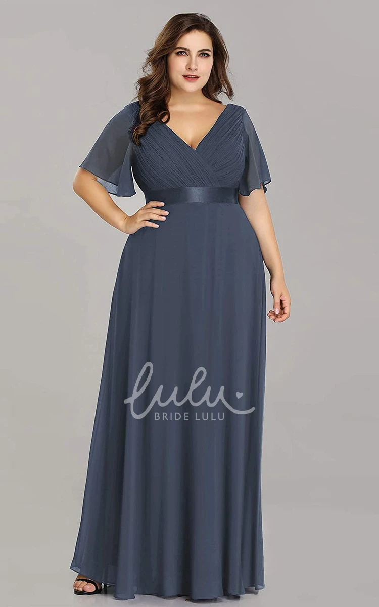 Chiffon V-Neck A-Line Mother Dress with Criss Cross Casual & Elegant