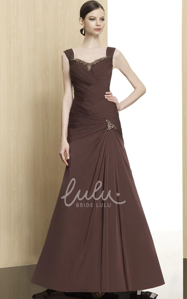 A-Line Beaded Chiffon Formal Formal Dress with Draping and Zipper Back