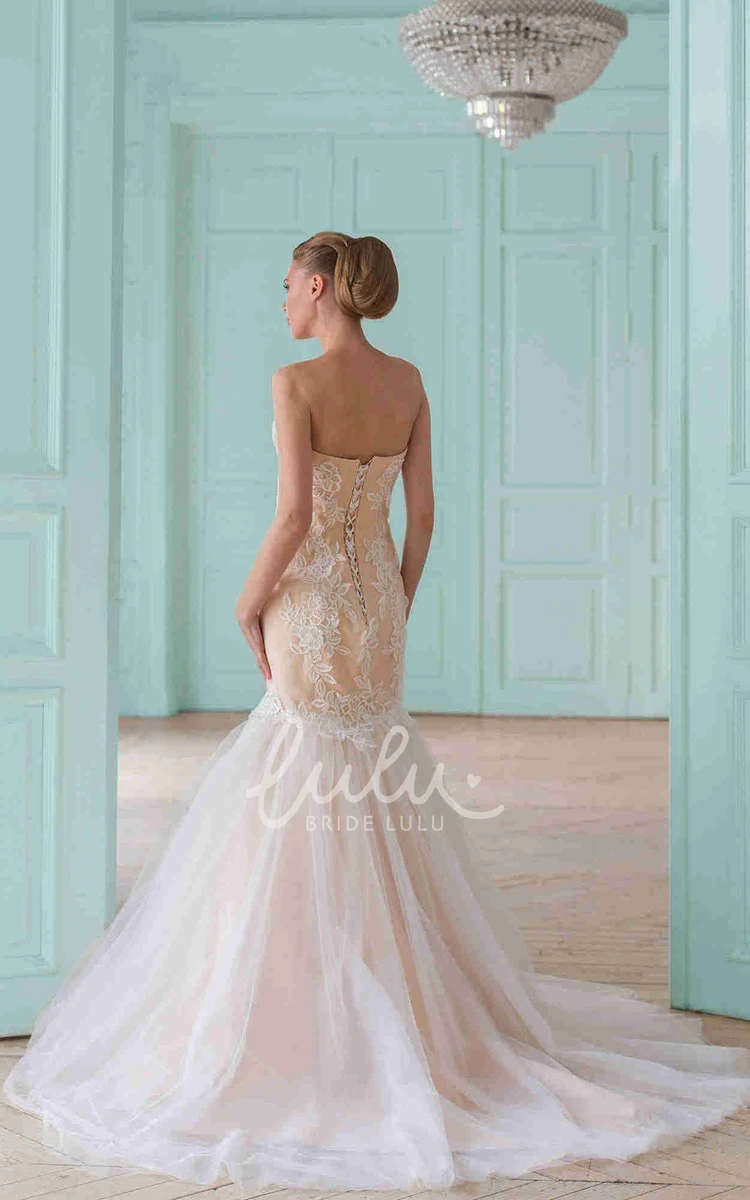 Sweetheart Tulle&Lace Trumpet Wedding Dress with Corset Back Elegant Bridal Gown