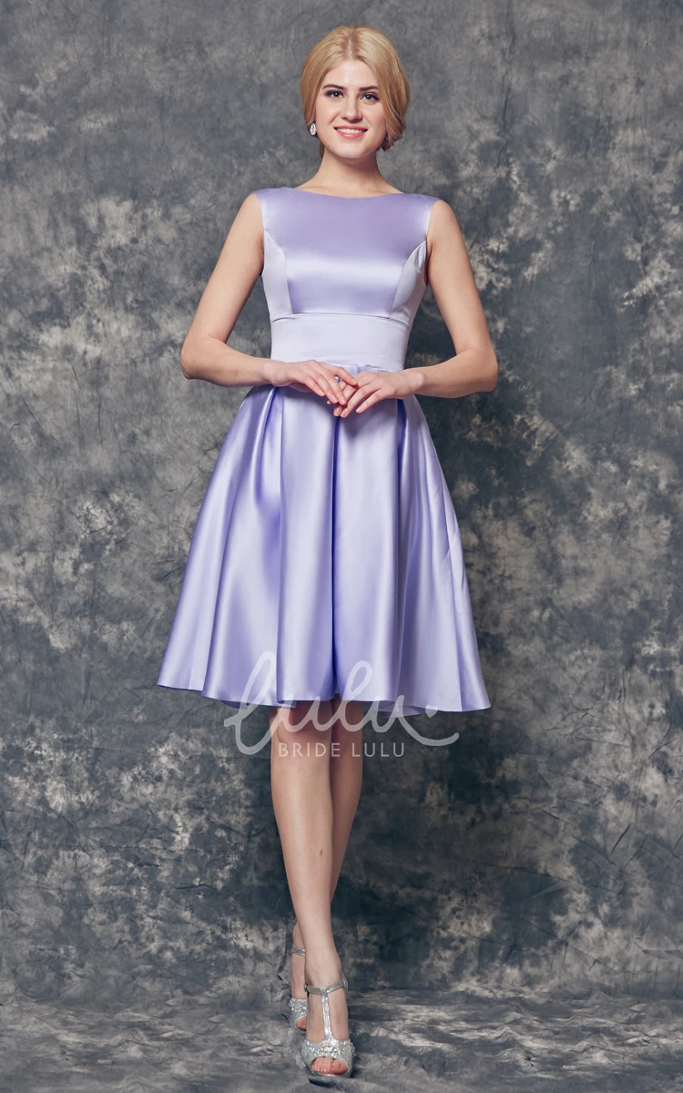 High Neck Short Satin Bridesmaid Dress A-line and Modern