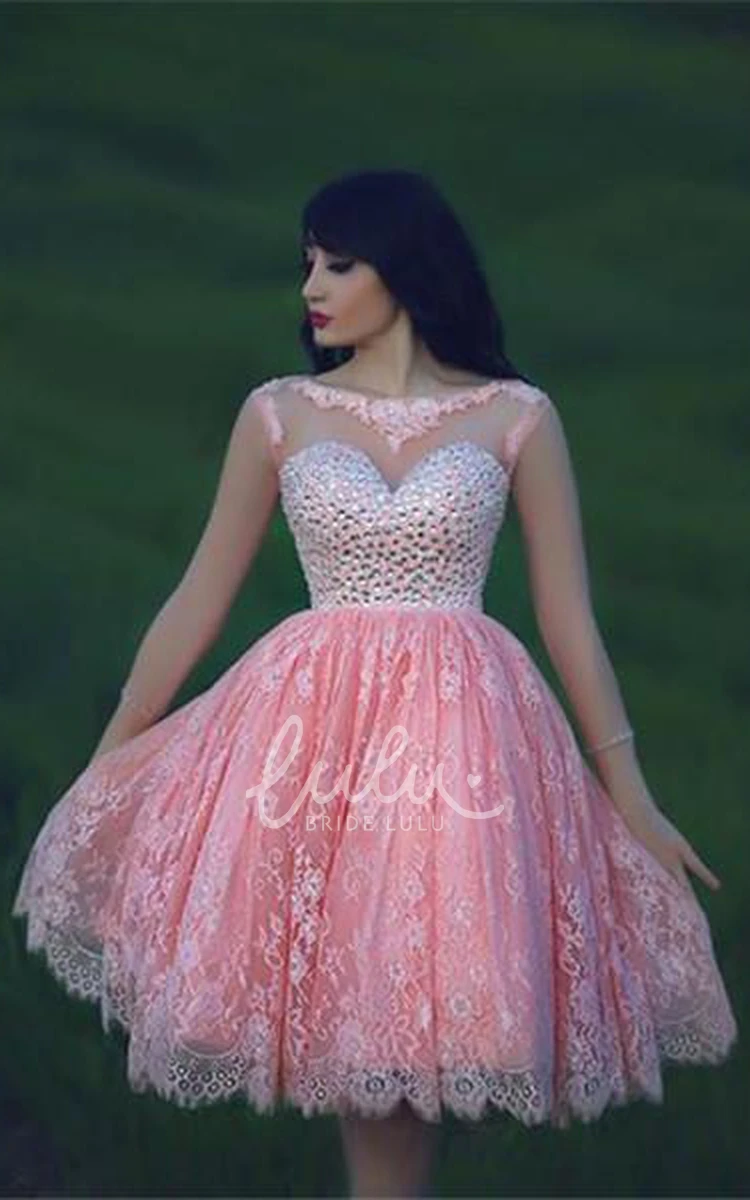 Unique Pink Homecoming Dress with Beadings and Lace Appliques