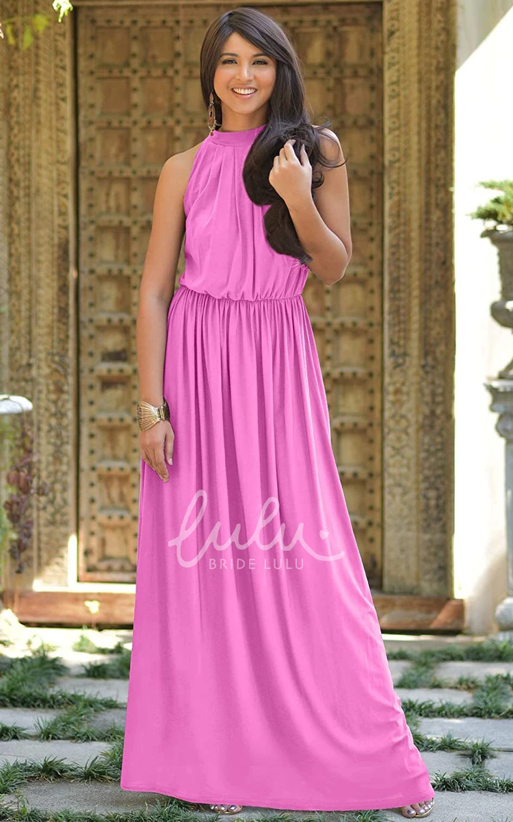 Sexy A Line Chiffon Halter High Neck Dress with Ruching Prom Dress