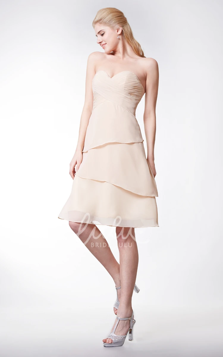 Knee Length Layered Chiffon Sweetheart Bridesmaid Dress