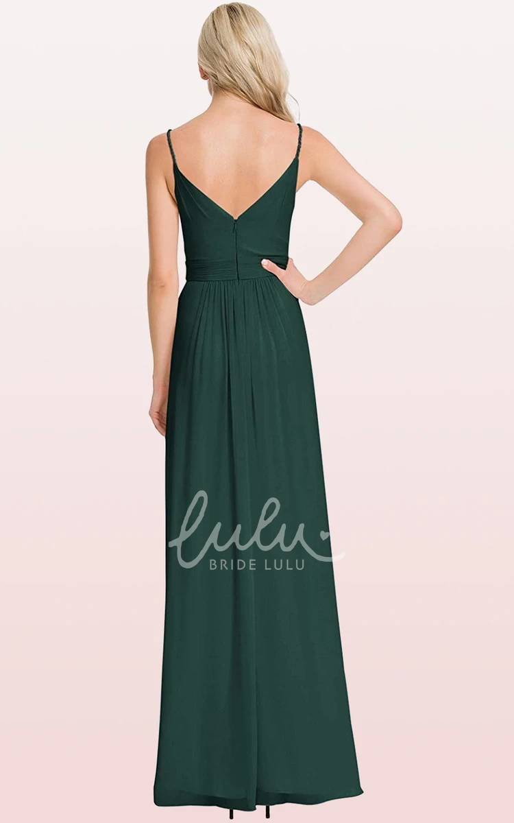 Sleeveless V-neck Chiffon A-line Bridesmaid Dress with Ruching Elegant