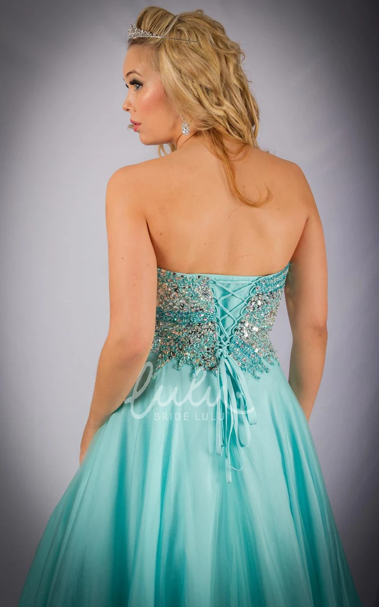 A-Line Sweetheart Beaded Tulle Prom Dress with Pleats Long Sleeveless 2025