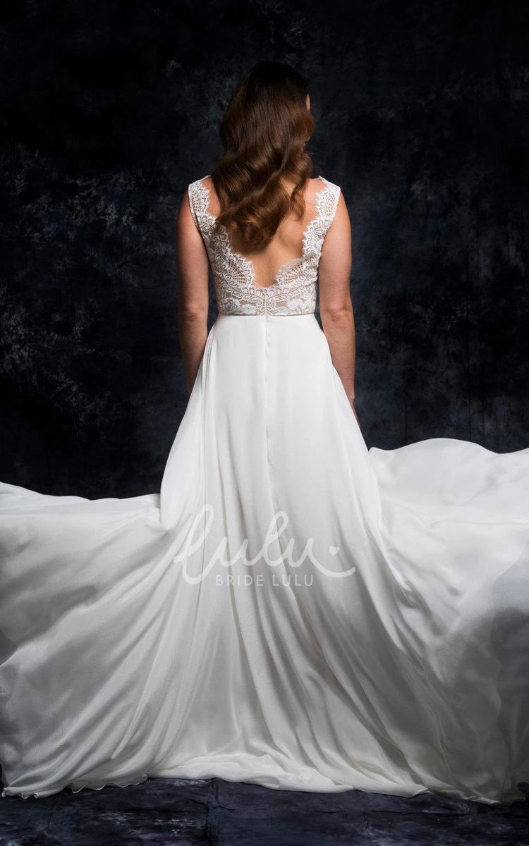 Sleeveless Chiffon V-Neck Wedding Dress with Side Split Sexy Bridal Gown
