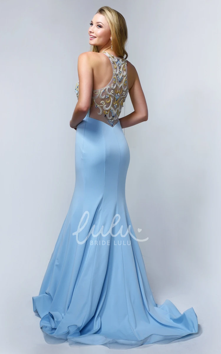 Sleeveless Jersey Trumpet Formal Dress with Beading and Ruffles