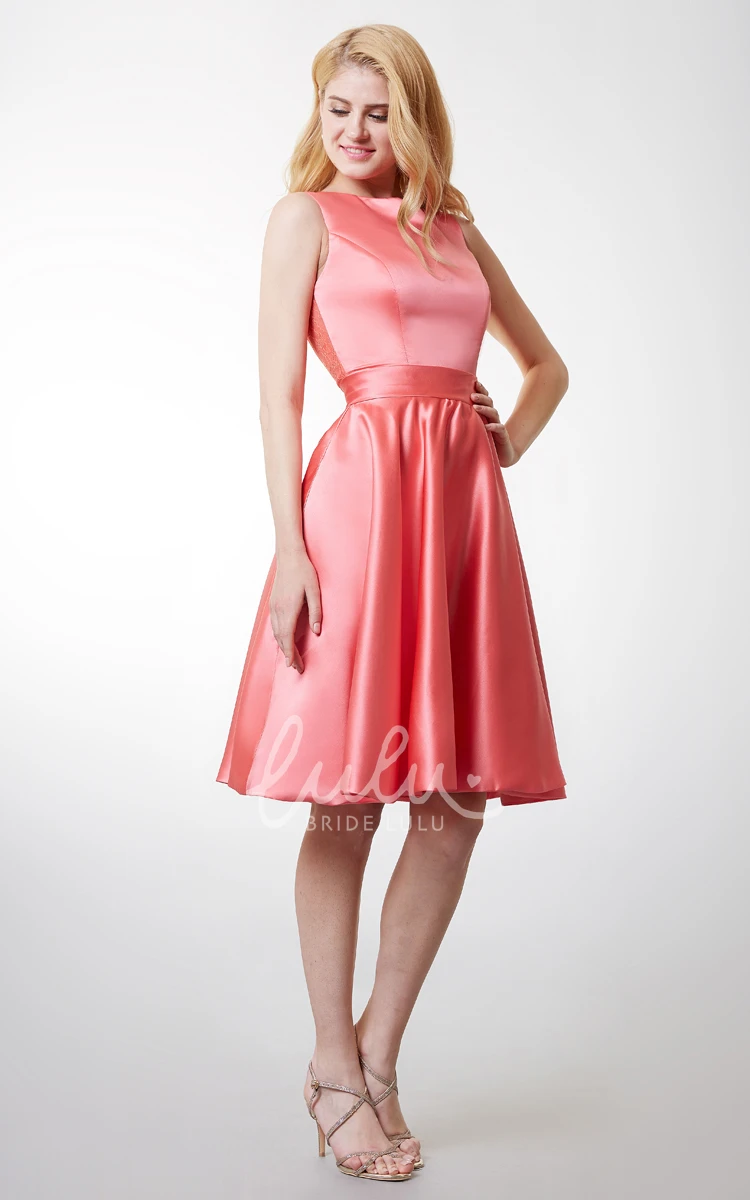 Sleeveless A-line Satin Dress with Keyhole Glamorous Prom Dress