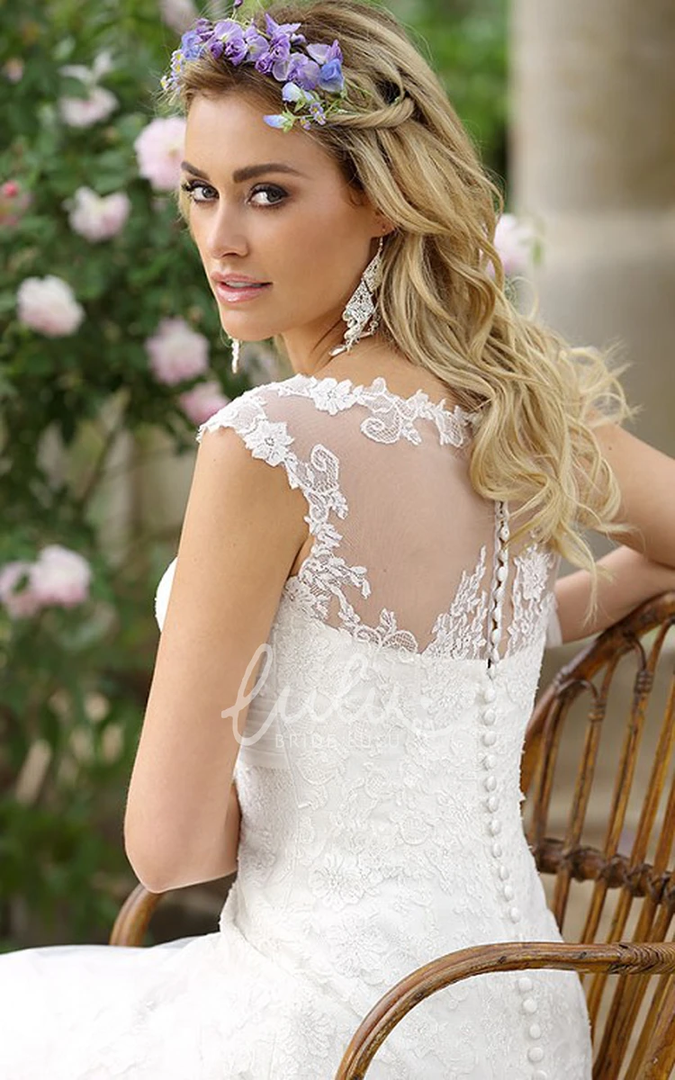 Square-Neck Cap-Sleeve A-Line Lace Wedding Dress with Illusion Timeless Bridal Gown