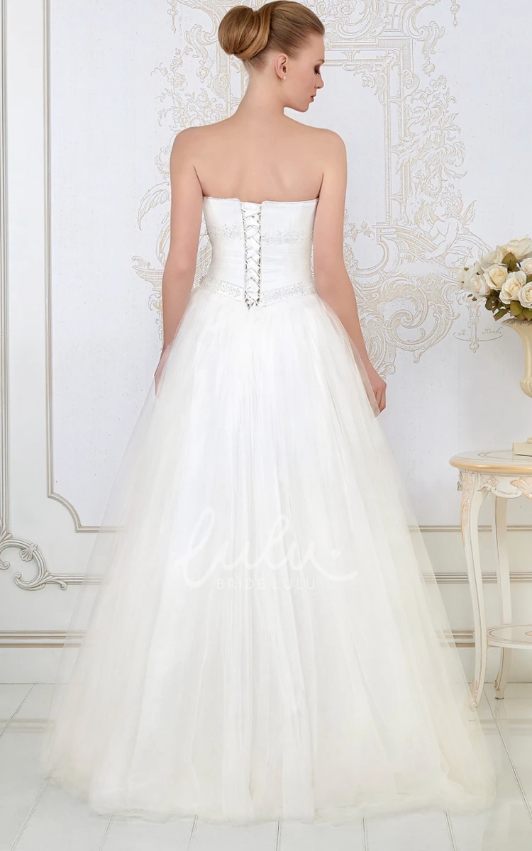 Sweetheart Tulle Wedding Dress Ruched Floor-Length Sleeveless with Beading and Bow