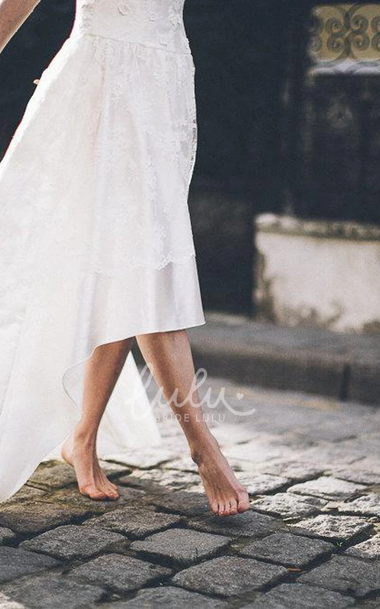 Boho Satin and Lace High-Low Wedding Dress Unique Style