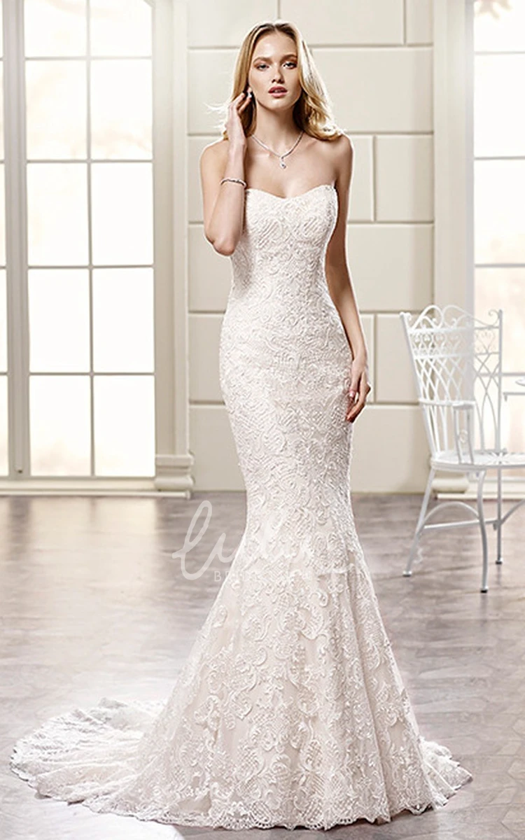 Lace Mermaid Wedding Dress with Court Train Strapless