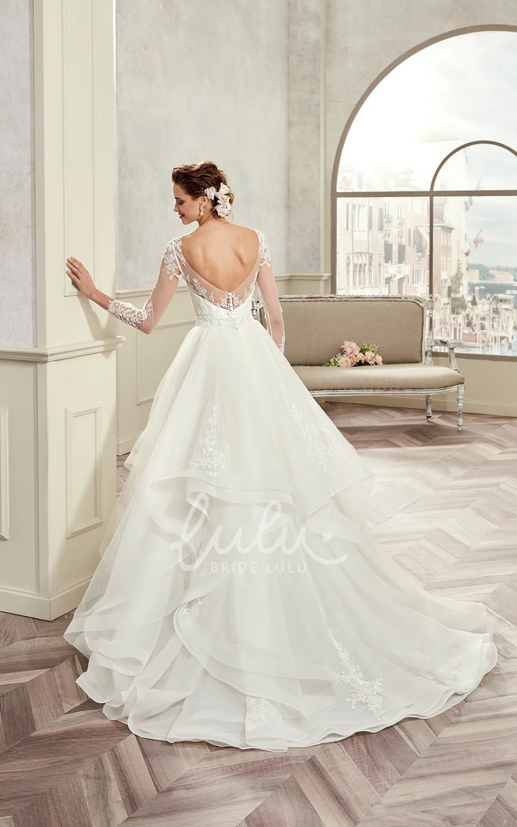 A-Line Sweetheart Ruched Wedding Dress with Long Sleeves and Open Back