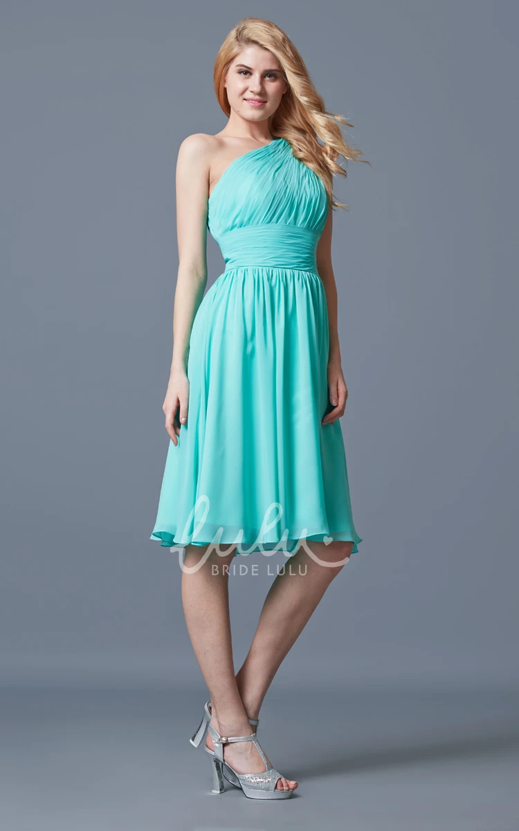 Bridesmaid Dress Chiffon Knee Length One Strap Pleated Charming