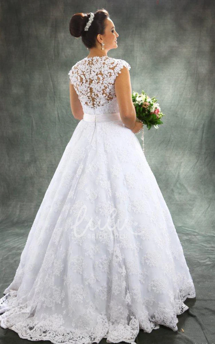 High Neck Lace A-line Wedding Dress with Button and Zipper