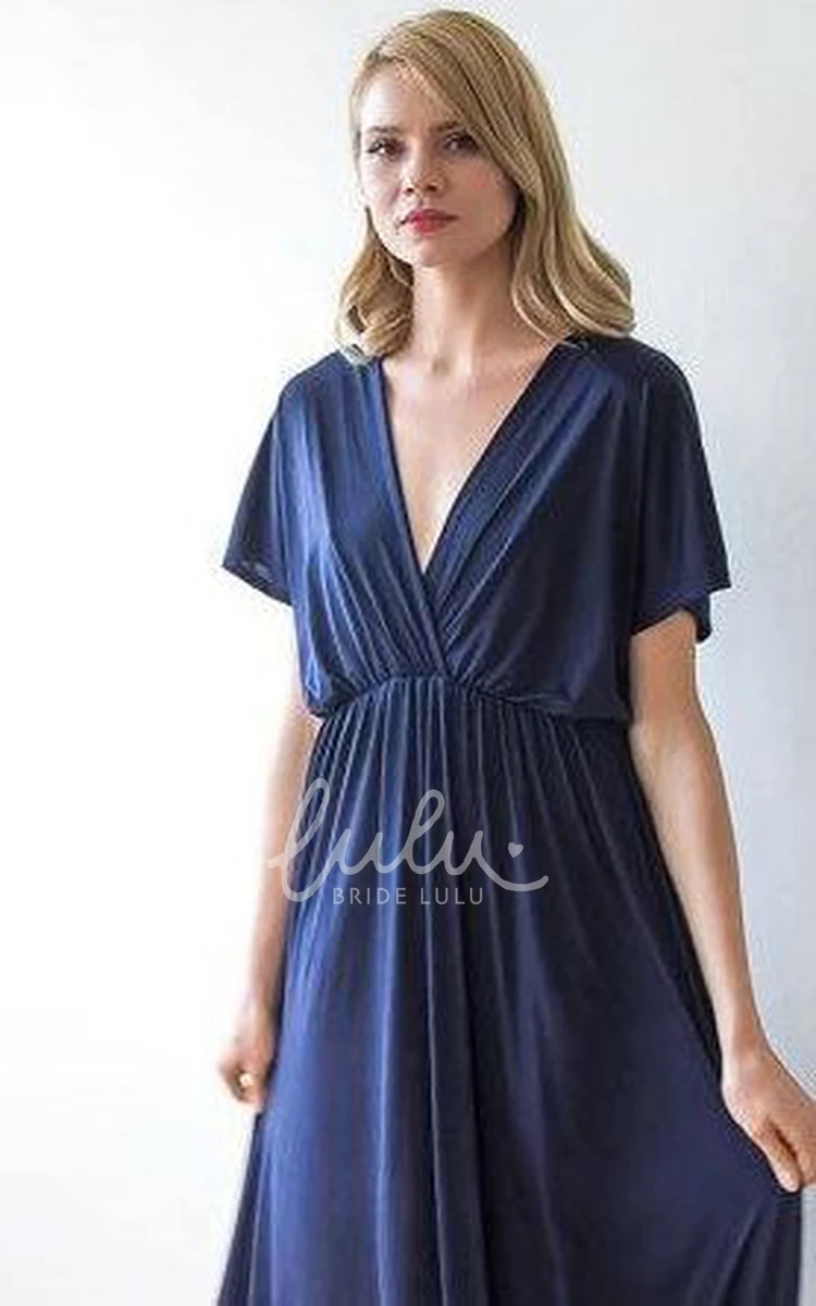 A-line V-neck Bridesmaid Dress with Draping and Sleeves