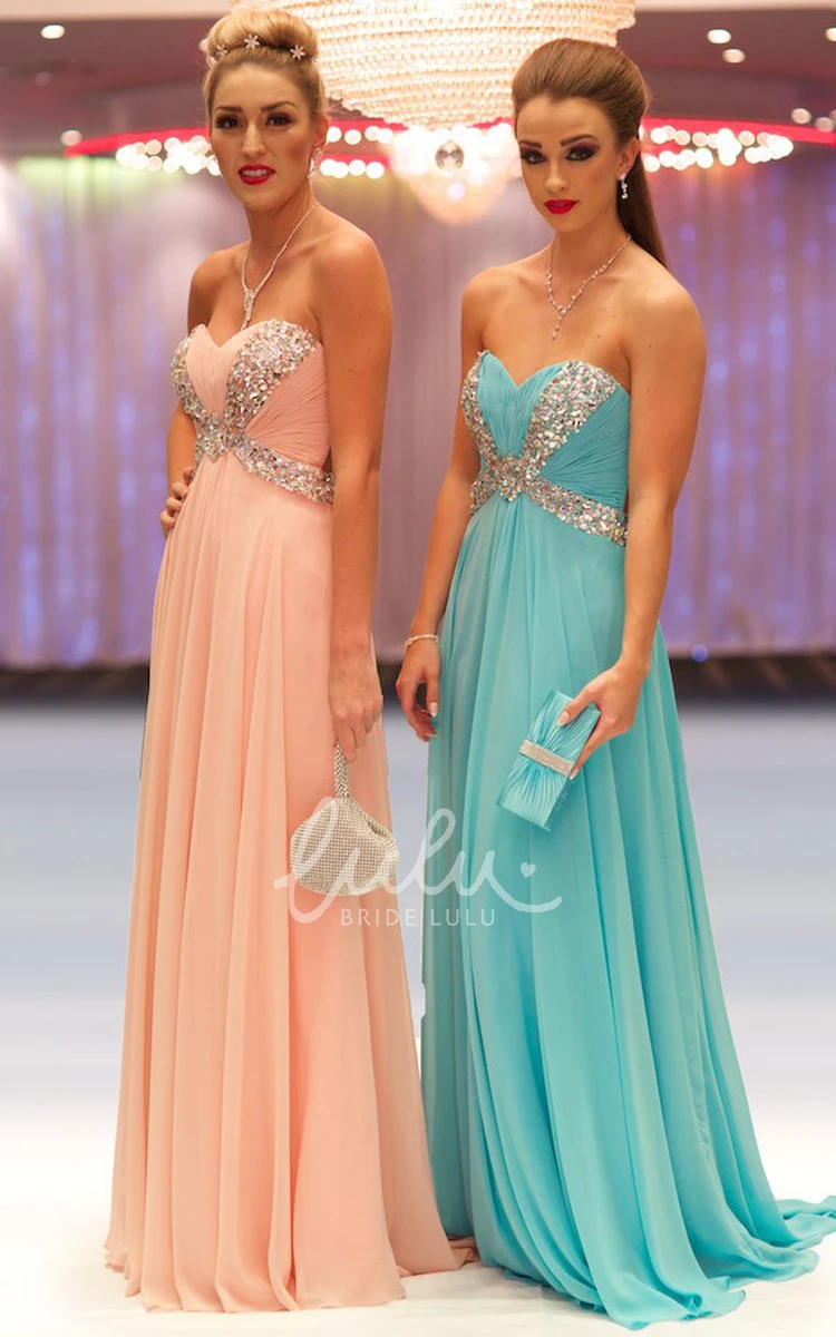 Sweetheart Beaded Chiffon Prom Dress Sleeveless A-Line