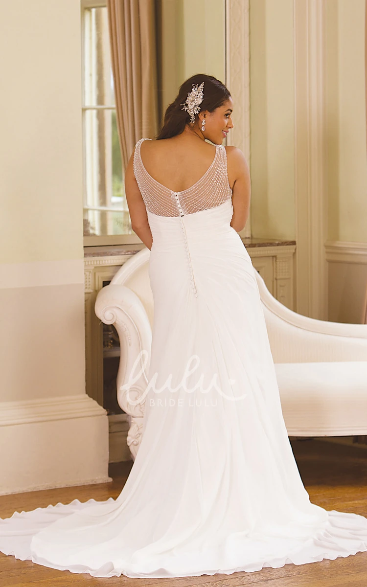 Criss Cross V-Back Sleeveless Tulle Sheath Plus Size Wedding Dress