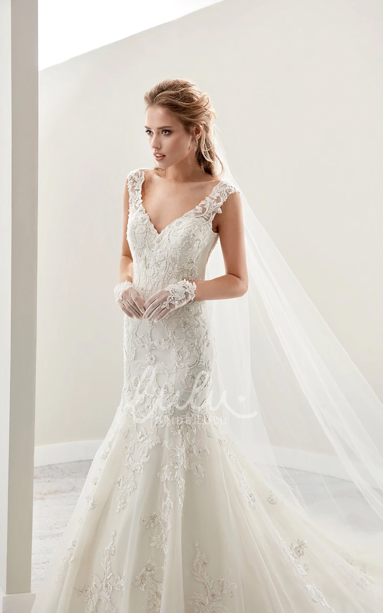 Mermaid Lace Wedding Dress with V-Neckline and Illusive Straps