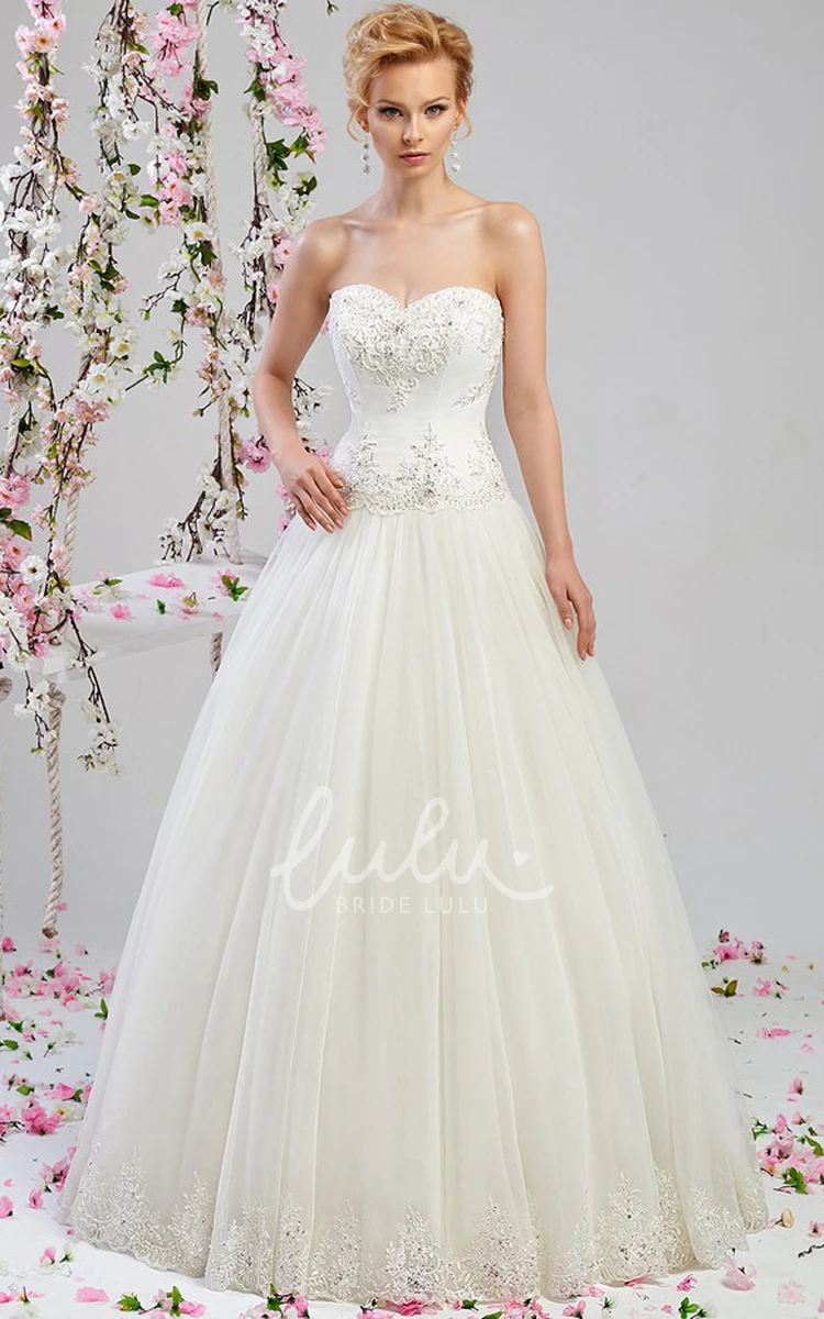 Sweetheart Embroidered Sleeveless Tulle&Lace Wedding Dress A-Line Long