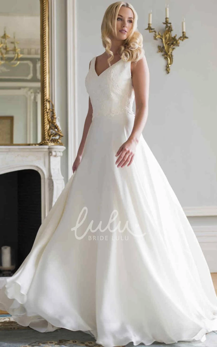 V-Neck A-Line Lace Wedding Dress with Floor-Length