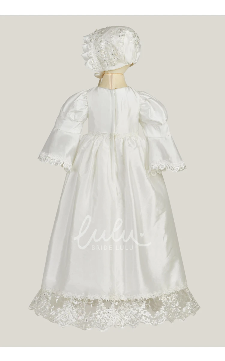 Bell Sleeve Christening Gown with Front Split Modern Baptism Dress for Girls